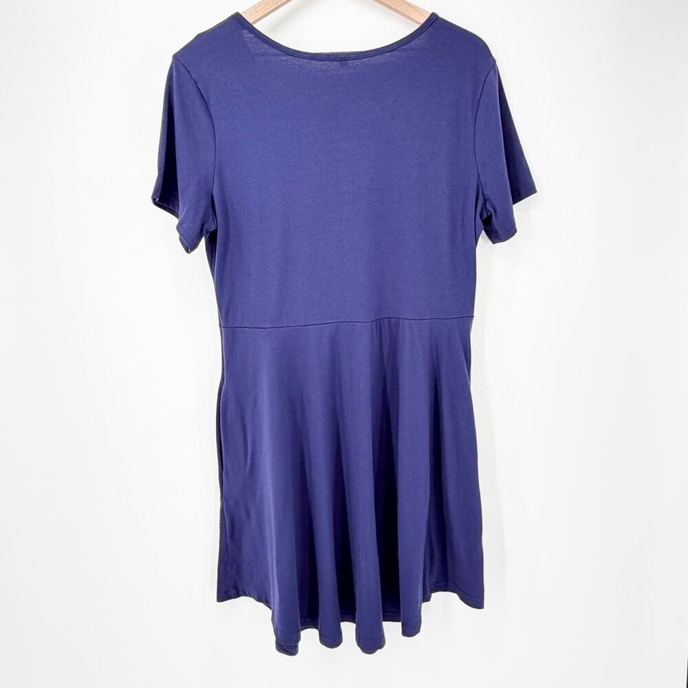 Women’s Navy Blue Short Sleeve Scoop Neck Basic Swing Dress Size L Skater Casual - Picture 3 of 5